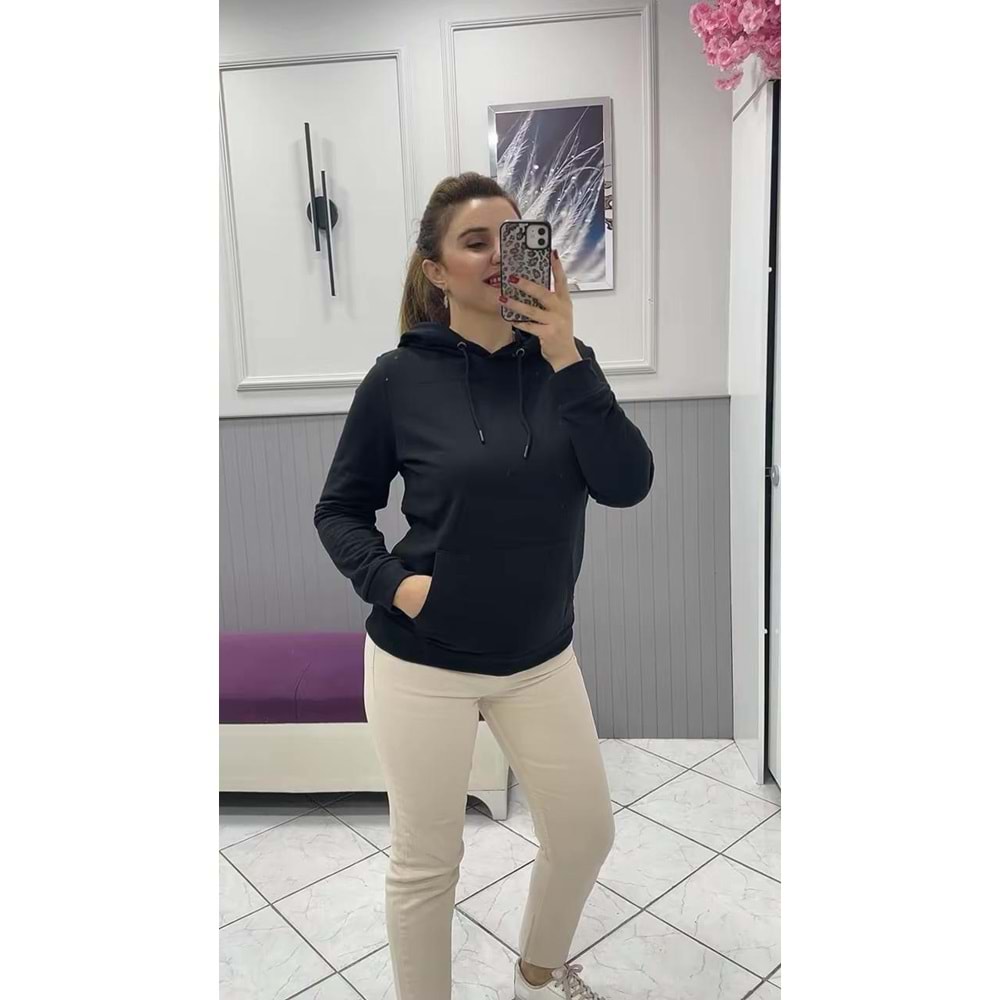 Kapşonlu Sweat - SİYAH - M