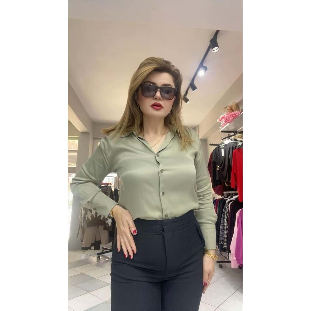 Saten Gömlek - Zümra Butik - HAKİ YEŞİL - L