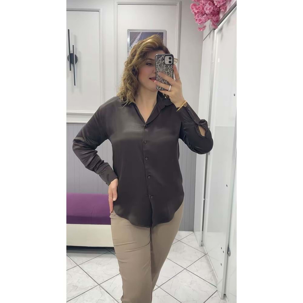 Saten Gömlek - Zümra Butik - ACI KAHVERENGİ - L