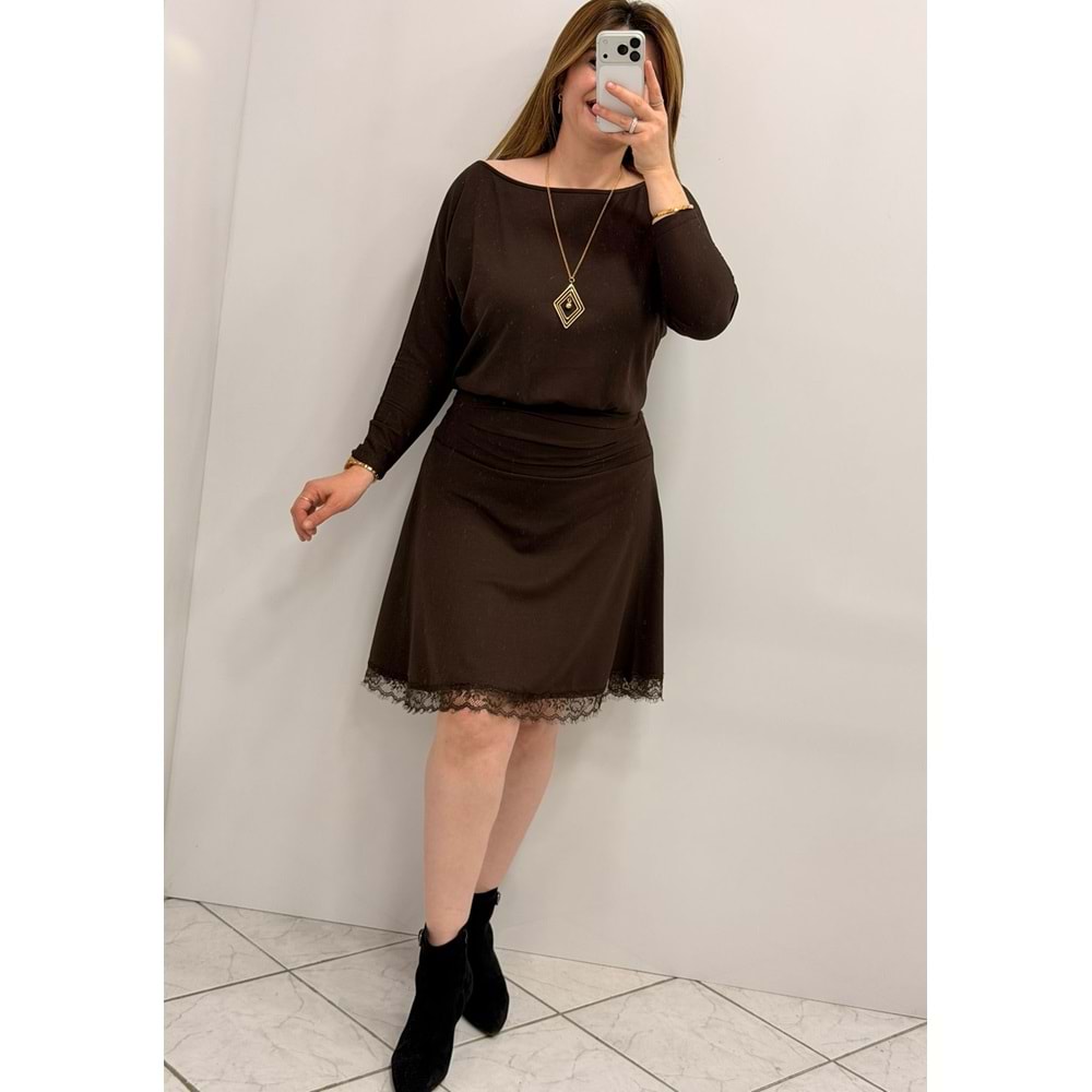 Kayık Yaka Elbise - Zümra Butik - KAHVERENGİ - L