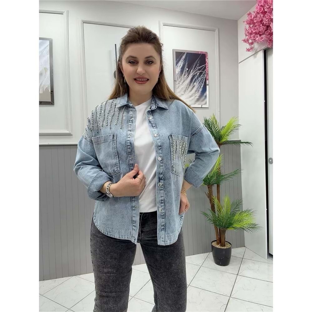 Ceket Jean - Zümra Butik - BUZ MAVİSİ - 40