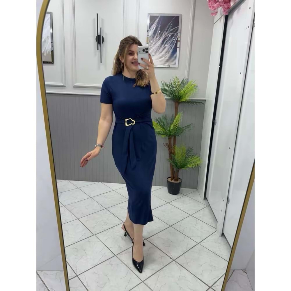 Yandan Tokalı Elbise - Zümra Butik - LACİVERT - S