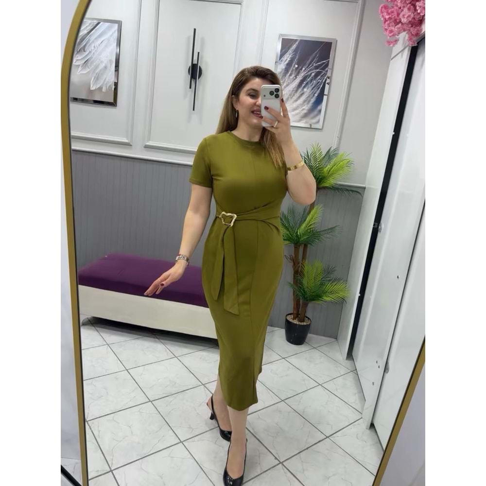 Yandan Tokalı Elbise - Zümra Butik - YEŞİL - M