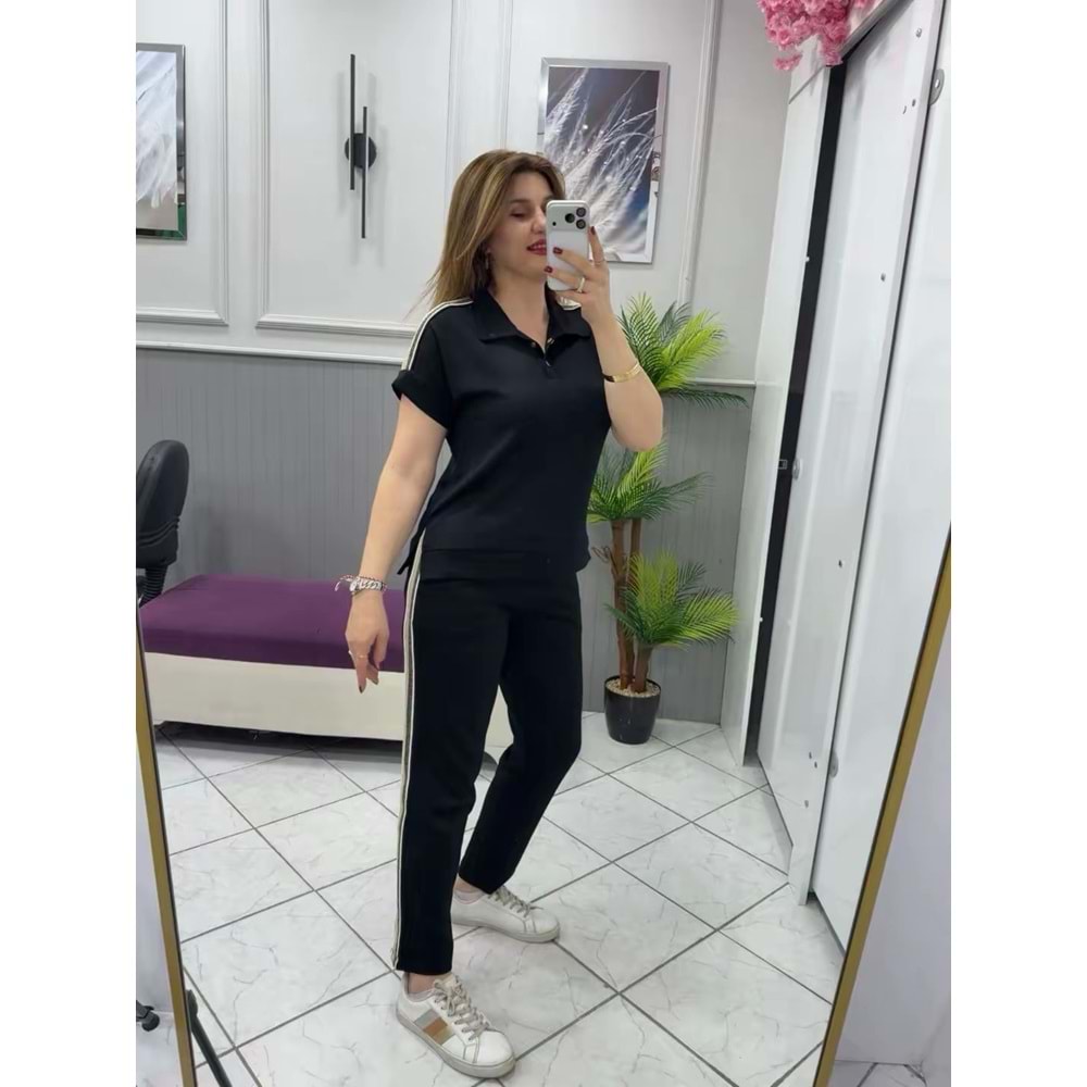 Şerit Polo Yaka Takım - Zümra Butik - SİYAH - XL