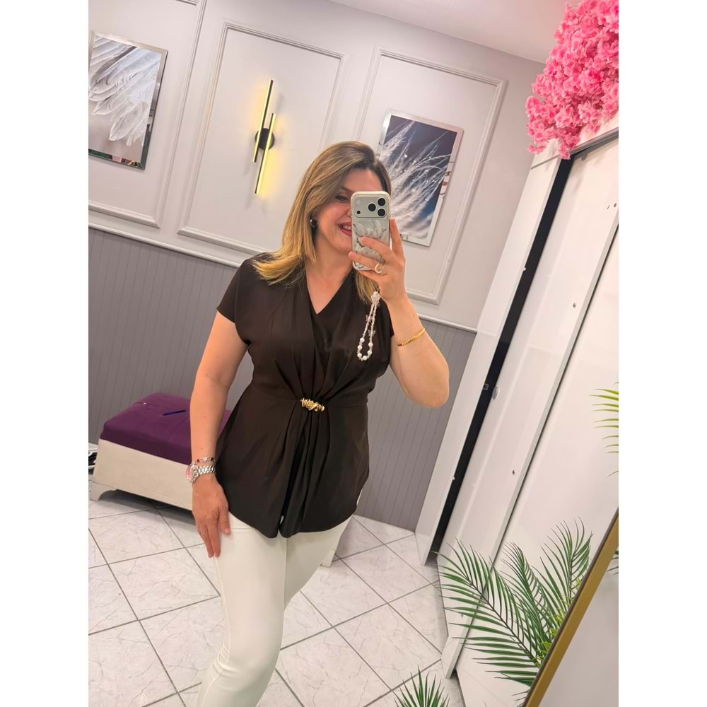 ŞİFON BLUZ - Zümra Butik - KAHVERENGİ - 40