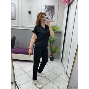 Şerit Polo Yaka Takım - Zümra Butik - SİYAH - XL