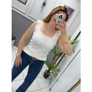 Askılı Triko Örme Kumaş Atlet - Zümra Butik - BEYAZ - STANDART
