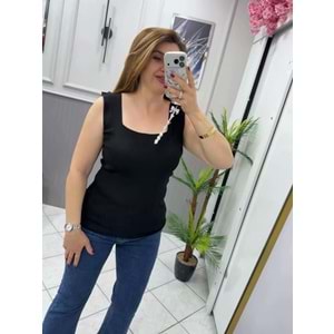 Askılı Triko Örme Kumaş Atlet - Zümra Butik - SİYAH - STANDART