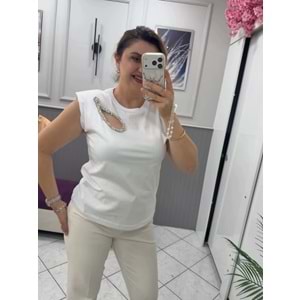DAMLA TAŞ TŞÖRT - Zümra Butik - BEYAZ - S