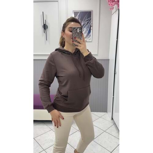 Kapşonlu Sweat - KAHVERENGİ - M