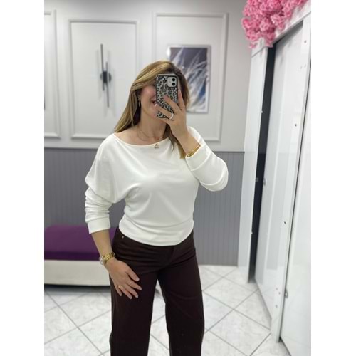 Oysho Noa Kayık Yaka Modal Kumaş Bluz - BEYAZ - S