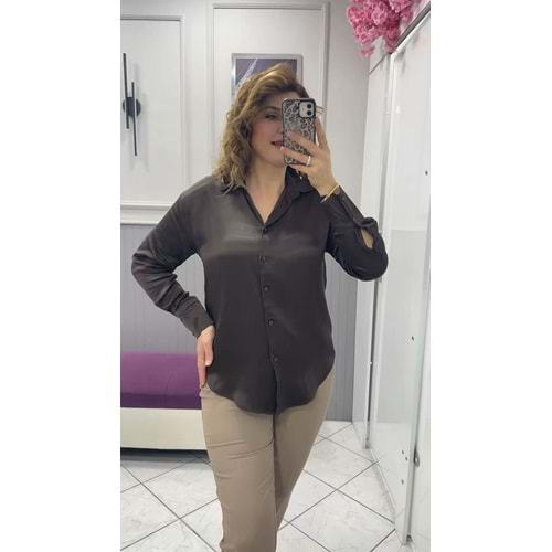Saten Gömlek - Zümra Butik - ACI KAHVERENGİ - L