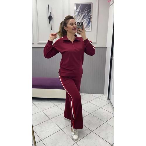 Özgür Orjinal İki İp Şerit Detaylı Eşofman - Zümra Butik - BORDO - L