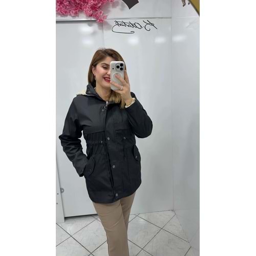 PNR İçi Kürklü Kapşonlu Mont - Zümra Butik - SİYAH - 40