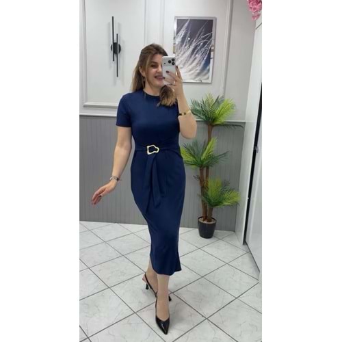 Yandan Tokalı Elbise - Zümra Butik - LACİVERT - M