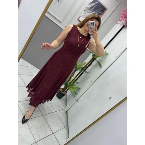 Astarlı Güpür Elbise - Zümra Butik - BORDO - S