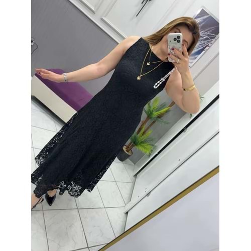Astarlı Güpür Elbise - Zümra Butik - SİYAH - M