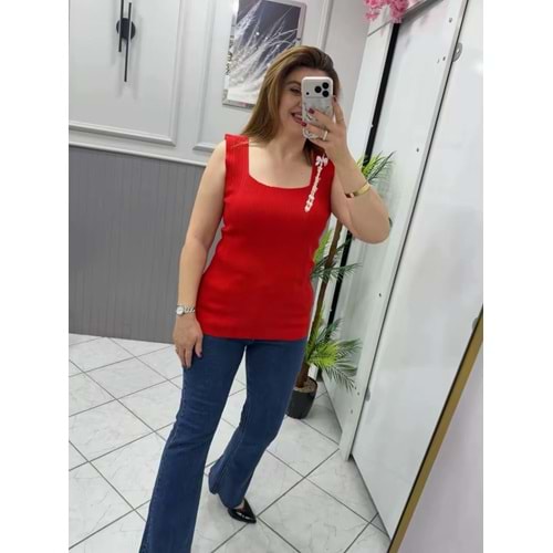 Askılı Triko Örme Kumaş Atlet - Zümra Butik - KIRMIZI - STANDART