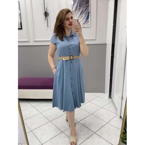 Bonıne Düğmeli Elbise - Zümra Butik - MAVİ - L