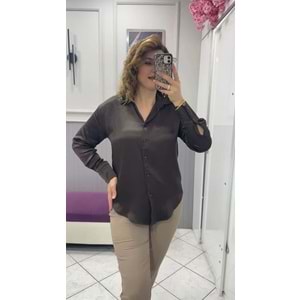 Saten Gömlek - Zümra Butik - ACI KAHVERENGİ - L