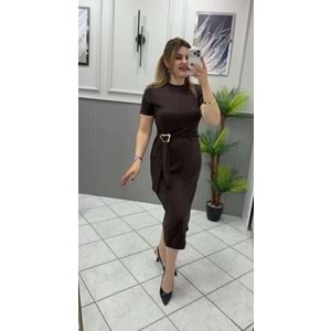 Yandan Tokalı Elbise - Zümra Butik - KAHVERENGİ - S
