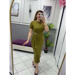 Yandan Tokalı Elbise - Zümra Butik - YEŞİL - L